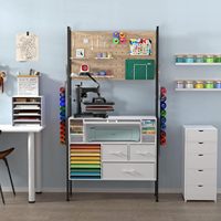 Meuble d'Organisation et de Rangement Compatible Machines Cricut, Table avec Panneau Perforé, Supports Vinyle et Rangement pour Machines Cricut