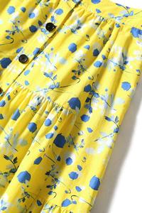 Fashion Customized Size Chiffon Women High Waist Elasticized Mustard Yellow Floral Print Midi Casual Cotton <strong>Wrap</strong> <strong>Skirt</strong> - Product Image 2