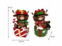 Ensemble de 2 figurines de vaches des Highlands éclairées, en résine, décoration de Noël, peintes à la main, lumière LED chaude, fonctionnant sur piles, décoration de maison pour les fêtes