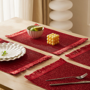 Natural Woven <b>Paper</b> Placemats Heat Insulating Round Solid Color Decorative Mats For Table Setting - Product Image 1
