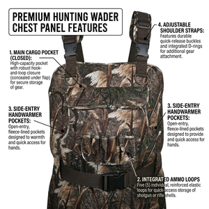 Waders isolés en néoprène 5 mm camouflage pour la chasse au canard en extérieur, avec bottes intégrées 600g Thinsulate, camouflage pour la chasse - Product Image 3