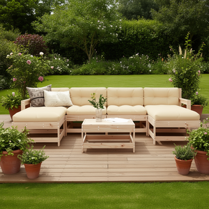 Ensemble de salon de jardin modulaire en pin massif 6 places, mobilier d'extérieur au design rustique - Product Image 2