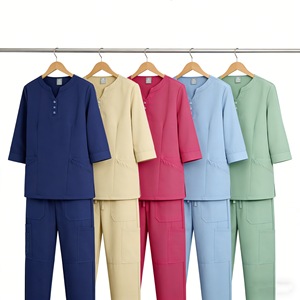 Xiyin Unisex Hospital Uniform Set V-Neck Button Up Moisture Wicking Workwear <b>Scrubs</b> For Medical Staff - Product Image 4