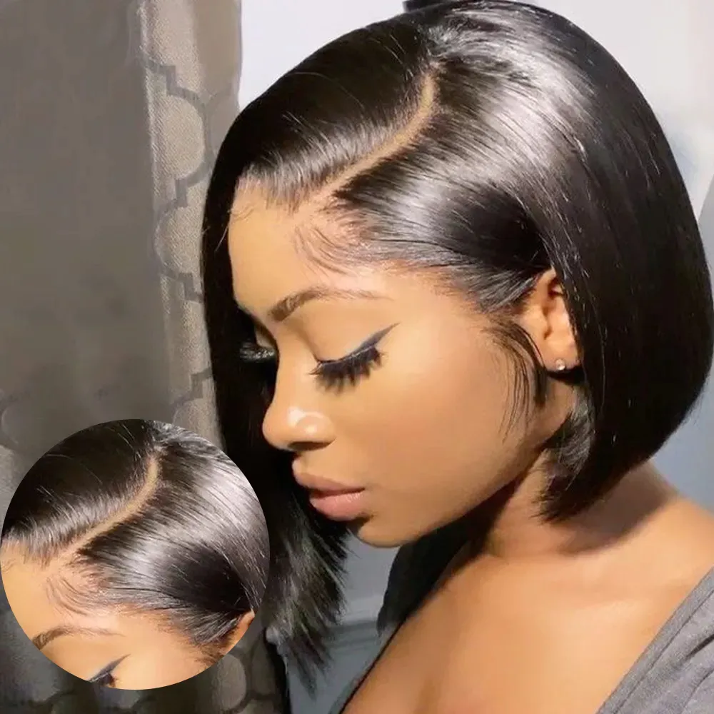 GL Hot Beauty 13x4 Lace Front Pixie Cut Wig Wholesale 100% Brazilian Short Wigs Human Hair Bob Wig With Bang For Black Women
