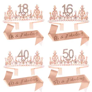 Wholesale Happy Birthday Crown Sash Kit for Women Birthday Sash And Crown Girl Birthday Party Decorations