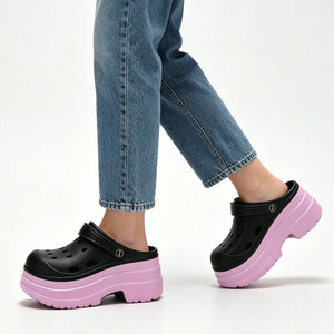 Sabots compensés color block pour femme, <span class=keywords><strong>noir</strong></span> et violet, talon de 9 cm, style <span class=keywords><strong>Crocs</strong></span> respirant en EVA, pour l'été et la plage - Product Image 3