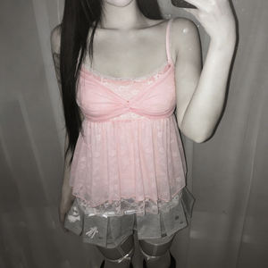 Top de punto sin mangas con encaje y malla para mujer, estilo bustier, corte ajustado, línea A, informal, a la moda para verano - Product Image 2