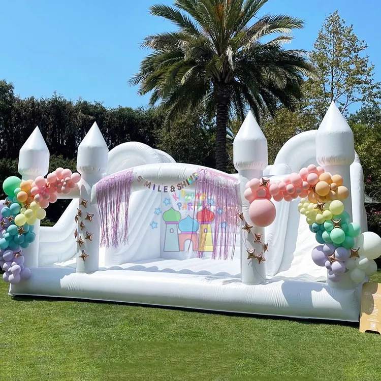 Outdoor große Party Jumper Hochzeit Türsteher doppelseitig aufblasbare weiße Hüpfburg mit Rutsche