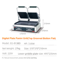 Grill de contact électrique professionnel double plaque pour panini, version électronique, en acier inoxydable, avec surface rainurée et partie inférieure plate