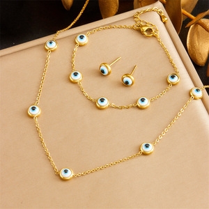 European American Fashion Turquoise Eye Chain Stainless Steel Necklace Earring <b>Bracelet</b> <b>Set</b> Unisex Gift Jewelry - Product Image 1