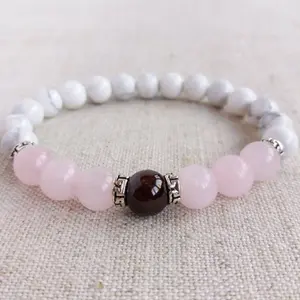SN1776 Healing Jewelry For Her Howlite Bracelet For Girlfriend Jewelry 8mm Mala Beads Wrist Rose Quartz Garnet Bracelet
