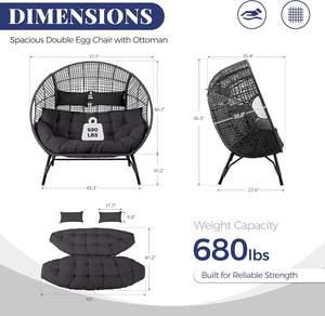 Fauteuil double BULEXYARD, design bohème, résistant aux intempéries, 680 lb, 2 personnes, gris foncé, en osier, surdimensionné, coussin épais, inclinable - Product Image 2