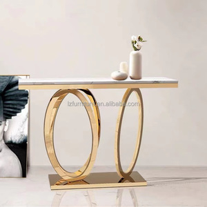 Mesa Consola Estrecha para Pasillo con Tapa de Mármol y Estructura Metálica Dorada para Vestíbulo de Hotel, Apartamento, Proveedor Mayorista - Product Image 6