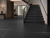Dalles de granit noir volcanique pour îlots de cuisine, comptoirs de bar, encadrements de cheminées, panneaux de façade extérieure, buffets en pierre, carrelage de sol