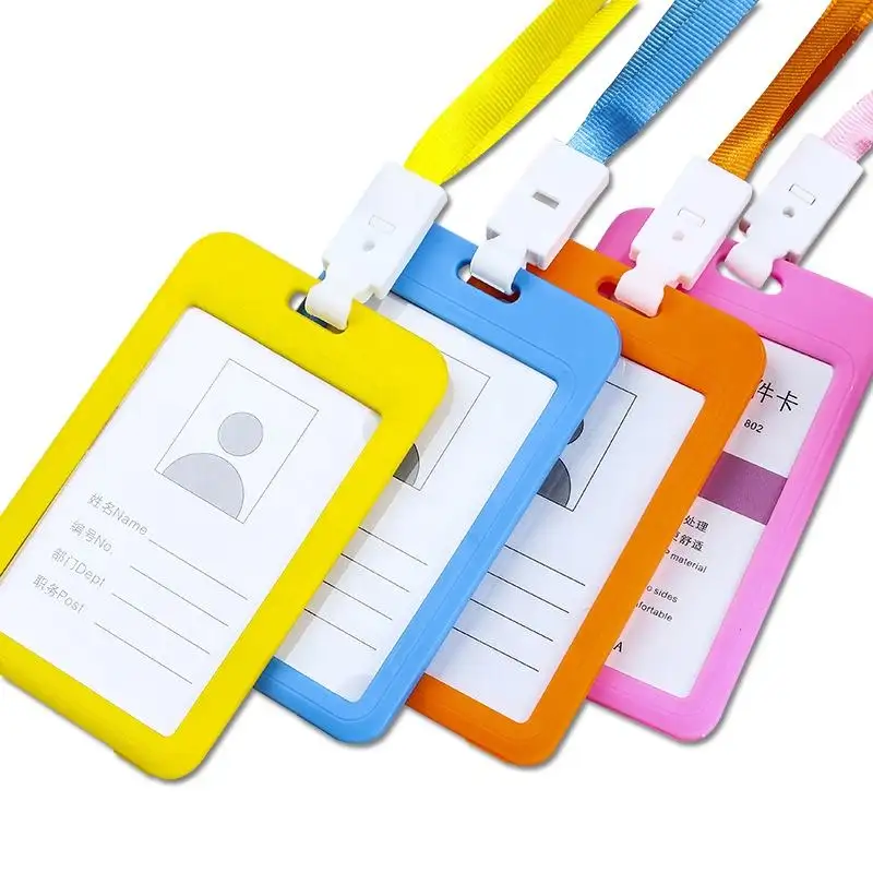 AI-MICH Durable Assorted Colors Heavy Duty Silicon ID Card Holder Name Tag Badge Holder With Neck Lanyard