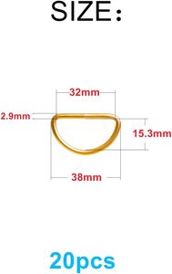 Zoloajay Pcs Mm Anneaux en D semi-circulaires en métal doré robuste soudés pour colliers d'animaux, quincaillerie, sacs, boucles de sangle, bricolage S - Product Image 2