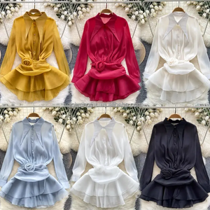 Chemisier élégant et noble <span class=keywords><strong>pour</strong></span> femme, col en V, imprimé floral, manches longues, boutonné, en coton biologique, <span class=keywords><strong>pour</strong></span> soirée, été, décontracté, en mousseline - Product Image 1