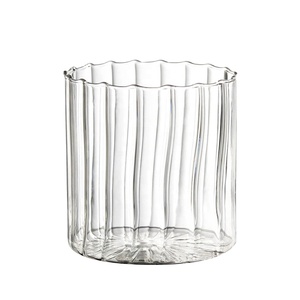 Gobelet à glace en verre transparent à motif ondulé, 260 ml/450 ml, design minimaliste écologique, personnalisable avec logo, idéal pour mariage, vente en gros - Product Image 1