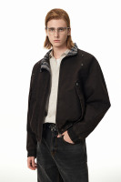 Veste unisexe décontractée streetwear à col rabattu, bomber multi-poches en toile, coupe ample, technique lavée, fermeture éclair sur le devant, réversible