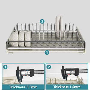 رفوف أطباق من الفولاذ المقاوم للصدأ قابلة للسحب، منظم خزائن مع لوح تصريف، مجموعة لتخزين التوابل على سطح المطبخ، تصميم عصري - Product Image 3