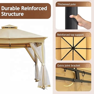 Gazebo Extérieur Beige Tente Double Toits Patio Auvent <span class=keywords><strong>Moustiquaire</strong></span> pour Jardin Pelouse <span class=keywords><strong>Terrasse</strong></span> pour Terrasses Comprend un Accessoire LED - Product Image 6