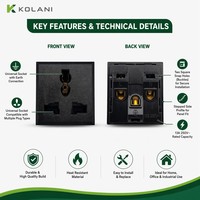 Prise murale modulaire universelle Kolani noire 13A 250V, module de prise multi-standard en PC résistant à la chaleur