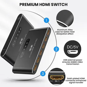 2024 HDMI Switcher 1 In 5 Out HDMI Switcher Supports 4K30Hz 1080P60Hz High Resolution with IR Remote Control for Computer XBOX