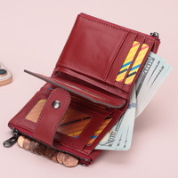 Dompet Kulit Asli Unisex Klasik Berkualitas Tinggi Grosir Kustom, Dompet Koin, Tas Kartu Kredit Anti RFID, Kasual Sederhana