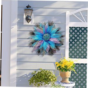 Artificial Blue <strong>Mesh</strong> <strong>Wreath</strong> for Door Hanging Wall Decoration Party Decor - Product Image 5