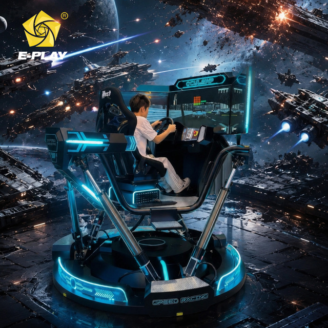 Eplay Three-Screen Virtual Reality Racing Simulator Cockpit Full Motion for Indoor Interactive Entertainment