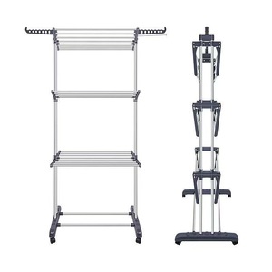 Mobile Multi Layer Clothes <b>Drying</b> <b>Rack</b> Floor Standing Folding Double Pole Towel <b>Rack</b> With Wheels For Indoor Use - Product Image 5