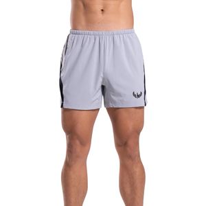 Shorts de course légers pour hommes gris clair et noir avec empiècements, pour l'entraînement, la gym, le sport et les activités sportives, avec poches latérales - Product Image 1
