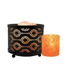 Experimente la luminosidad natural con los bloques de sal del Himalaya en cestas de madera y hierro, incluyendo cordón y bombilla. La mejor lámpara de sal. - Product Image 5