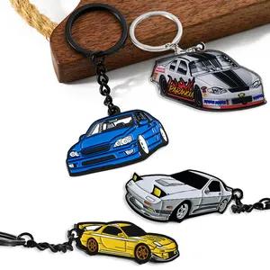 Gantungan kunci kustom pabrik gantungan kunci Resin epoksi keren mobil balap bentuk gantungan kunci logam mode desain mobil 3D gantungan kunci Logo Enamel