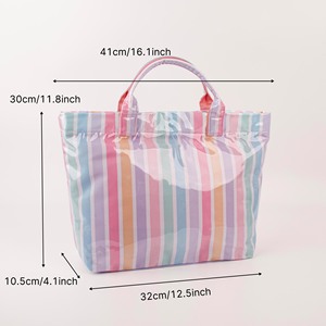 Sac fourre-tout à bandoulière rayé multicolore pour femmes et filles, grande capacité, portable, imperméable, en PVC enduit, sac de voyage rayé - Product Image 5