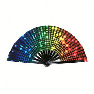 New Rainbow Pattern Custom Printed Folding Clack With Logo Pride <b>Large</b> Rave Hand <b>Fan</b> Bamboo for Festival - Product Image 4