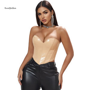 Damen Kunstleder Retro Fishbone Tight Fit Korsett Off Shoulder Sexy Schnür Crop Top - Product Image 5