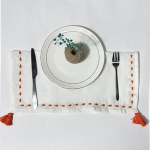 Personalized Custom Embroidered Patterns Monogram Flax Pure Wheat Tassels <b>Table</b> Placemat <b>Cloth</b> 100% <b>Linen</b> Napkins - Product Image 5