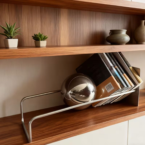 Étagère de rangement pour <span class=keywords><strong>DVD</strong></span> et <span class=keywords><strong>CD</strong></span> de style Bauhaus du milieu du siècle - Étagère de bureau moderne en acier inoxydable avec rangement autonome - Product Image 2