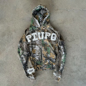 Custom Printed Patchwork Embroidery French Terry Zipper Cropped Cotton Zip <b>Hoodie</b> for Men Boxy Real Tree Camo Zip up <b>Hoodie</b> - Product Image 2