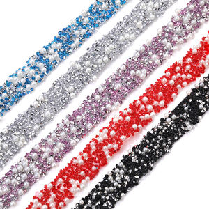 Xichuan vente en gros 1.2cm Bling auto-adhésif résine maille bandes avec perle ronde cristal strass Tube corde pour la décoration - Product Image 1