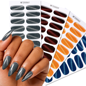 Waterproof Non-toxic 3D Cat's Eye Glitter <b>Gloss</b> Salon Quality Gel Polish Nail Strips HEMA Free UV Lamp Semi Cured Nail Wraps - Product Image 3