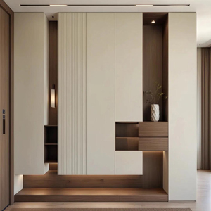 木质现代家居鞋架储物柜，带抽屉和门，适用于玄关 - Product Image 1