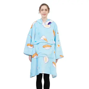 La migliore vendita di moda personalizzata oversize sushi pattern felpa con cappuccio indossabile coperta sherpa con tasca e maniche