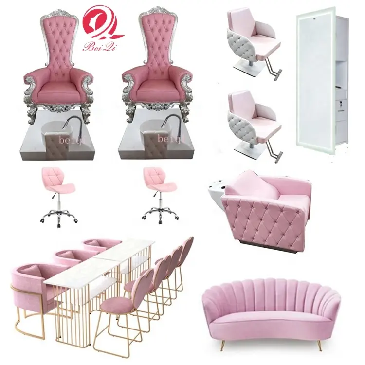 Desain Baru 2019 Peralatan Salon Kecantikan Modis Kursi Barber Merah Muda Ratu Kursi Grosir