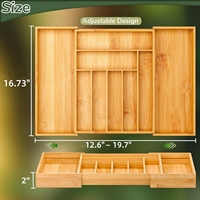 Organisateur de tiroir en bambou à 9 compartiments pour cuisine, plateau de service réglable pour couverts, boîte de rangement extensible pour argenterie