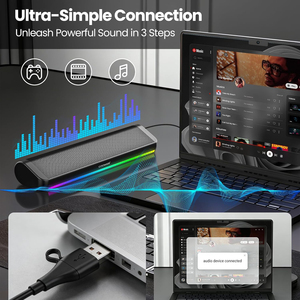 Barre de son gaming RGB avec Bluetooth, haut-parleur stéréo alimenté par USB pour PC/ordinateur portable - Product Image 6