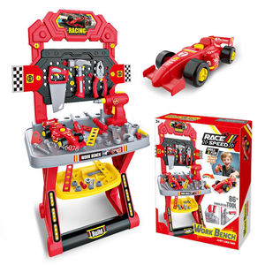 Nouveauté : Ensemble de jouets d'outils de jeu 86 pièces + établi avec voiture de course de formule et perceuse électrique, jouets d'imitation pour enfants - Product Image 1