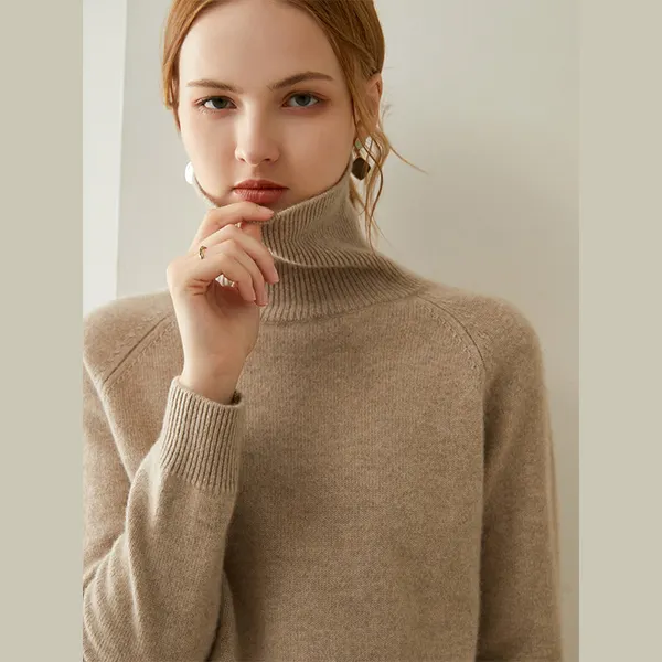 Grosir desain baru Raglan kasmir rajut sweater 100% Logo kustom grosir wanita kasmir Fit Sweater Pullover Tinggi leher Cina