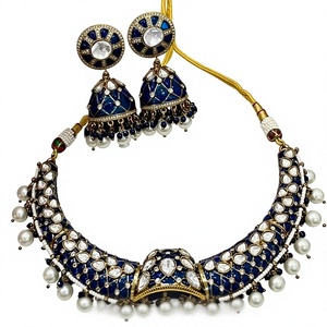 Hermoso conjunto de collar con aspecto de piedras chapadas en oro de calidad Premium con pendientes para boda o colección de ropa funcional para mujer - Product Image 2